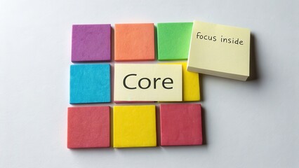Colorful blocks arranged into a grid with a core and focus message