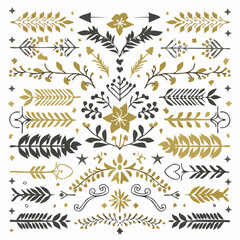 Unique and creative golden color flower ornament text dividers, arrows, flourishes and laurel vector design elements set for decoration With Black ... See More