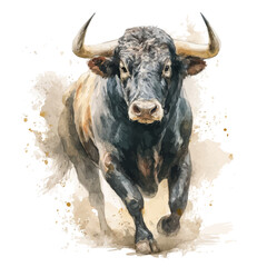 Stylized watercolor Bull vector, modern artistic illustration with high-quality details on a pure white background.