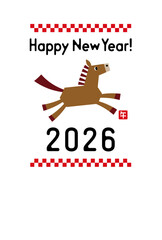 2026年令和8年お正月の午年の年賀状デザイン　馬のイラスト　年賀状サイズ17