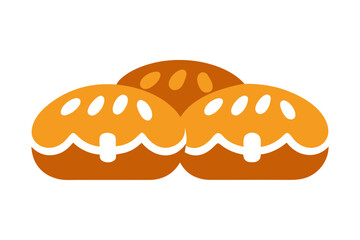 Pan de Muerto Bread Icon, Traditional Mexican Sweet Bread Vector Illustration, Día de los Muertos Food isolated on white background