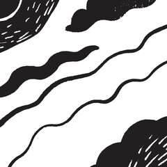 Abstract Black and White Wave Art Minimalist Flowing Line Brush Design.