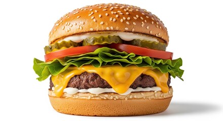 Delicious Classic Cheeseburger with Fresh Toppings and Toasted Bun