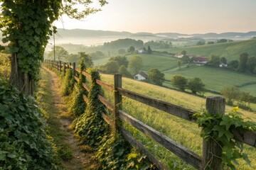 Serene Morning Walk Along a Lush Countryside Trail in the Hills