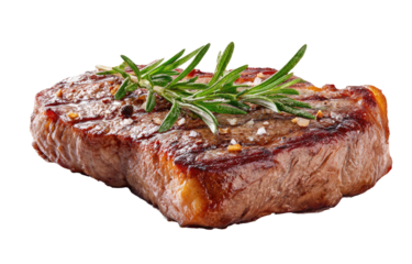 Grilled steak, seasoned and garnished with rosemary