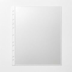 Transparent plastic sheet protector with punched holes for binder storage, isolated on white background, office stationery concept.