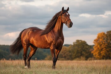 Majestic Chestnut Horse Standing Proudly in a Green Field