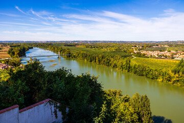 Panoramic View of the Garonne River from Auvillar Bridge to the Village of Espalais
