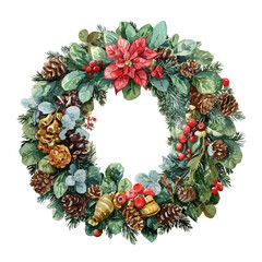 Watercolor painting of Christmas Wreath, detailed and artistic vector illustration on a white background.