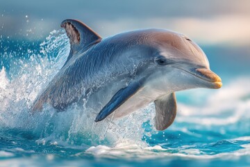Fototapeta premium Dolphin leaping from the water with a dynamic splash