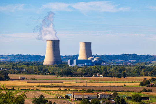 Golfech Nuclear Power Plant in the Garonne Plain Seen from the Hills Above Auvillar