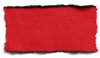 Red fabric swatch, torn, black edges