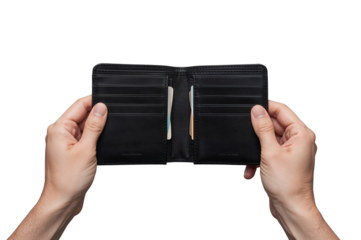Wallet display in hands showcasing empty slots
