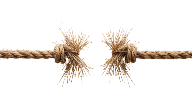 Frayed rope about to break tension concept