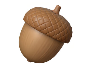 Detailed Acorn with Stem on White Background