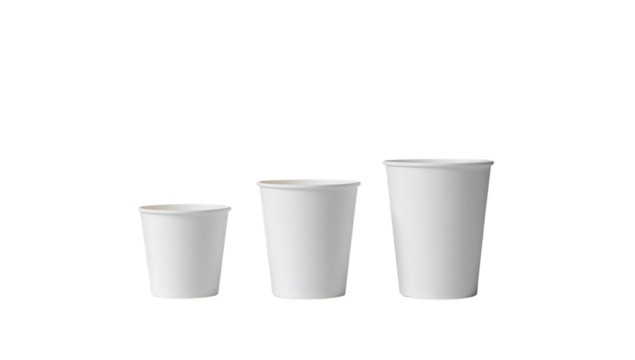 Three White Paper Cups of Varying Sizes