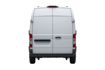 Rear View of White Cargo Van on Black