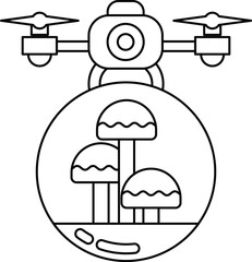 A black and white drawing of a drone with a mushroom on it