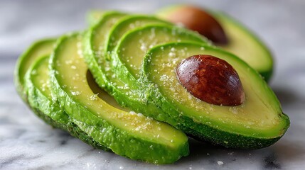 Fanned Out Ripe Avocado Slices Displaying Creamy Green Detail