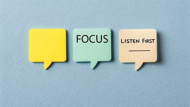 Four speech bubble sticky notes with text in a row - Powered by Adobe