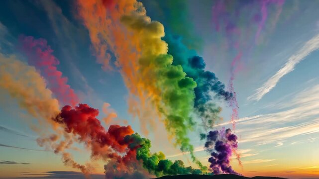 a rainbow colored smoke is coming out of a volcano
