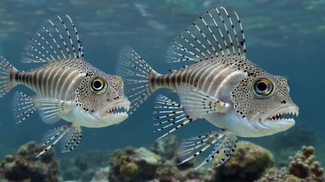 there are two fish that are swimming in the water