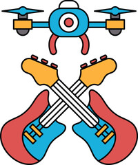 A guitar and a drone are shown together