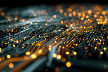 digital circuit lines glowing with bioluminescent energy forming a futuristic high tech interface design