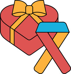 A box with a bow on top of it and a ribbon next to it