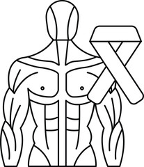 A man with a white body and a red ribbon on his chest