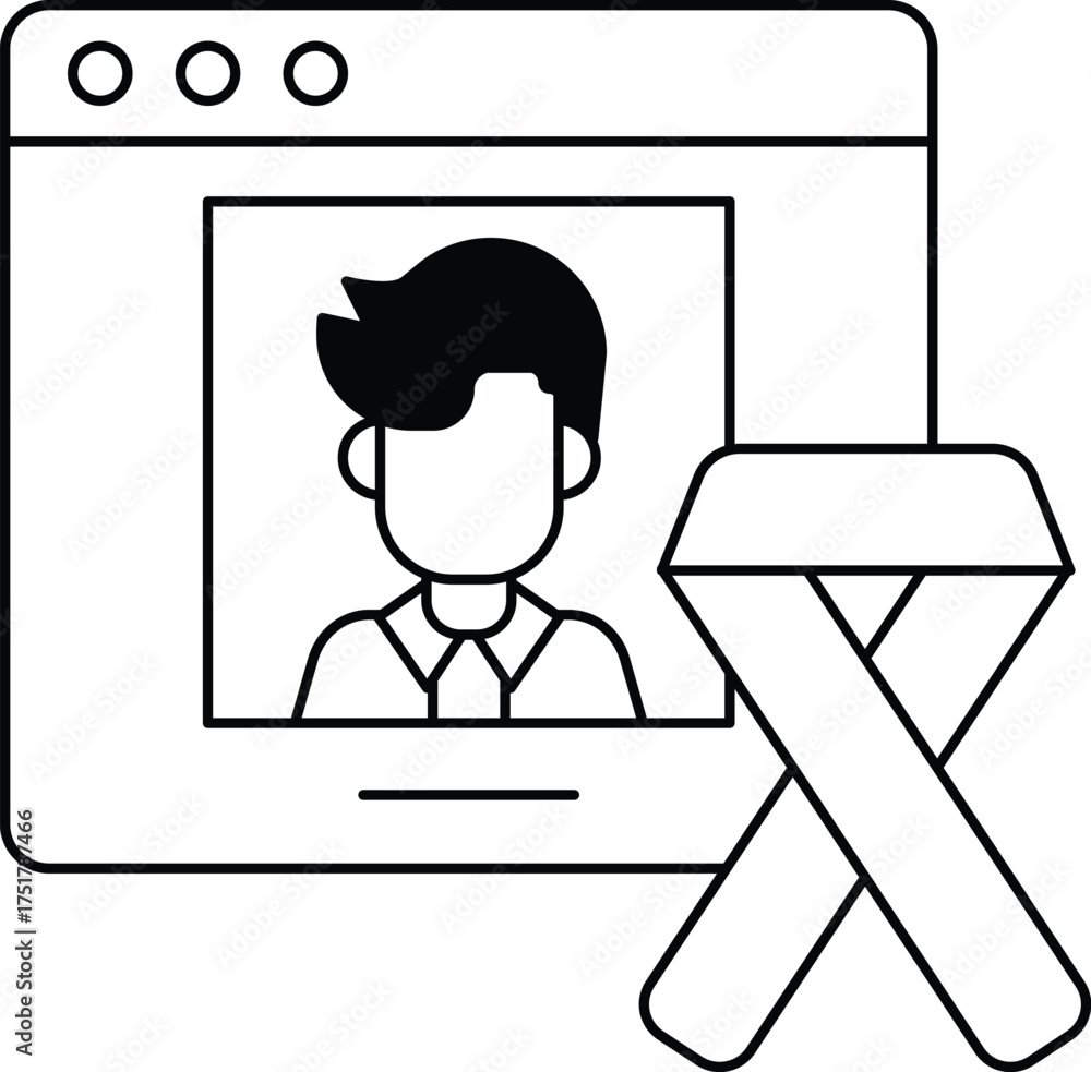 Wall mural a man's face is shown on a computer screen with a ribbon next to it