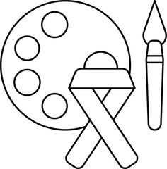 A painting palette and brush are shown with a ribbon in between