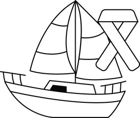 A sailboat with a ribbon tied to the mast