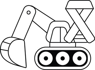 A black and white drawing of a toy excavator