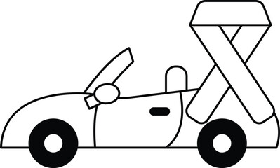 A car with a ribbon on the roof