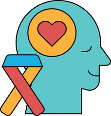 A man's head with a heart and a ribbon on it