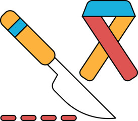 A knife and a ribbon are drawn together