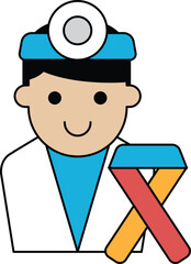 A man in a white coat is smiling and holding a ribbon