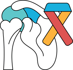 A drawing of a heart and a bone with a ribbon on it