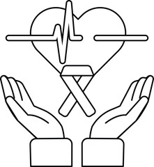 A heart with a ribbon on it is being held by two hands