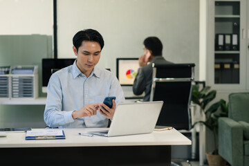 Happy man, entrepreneur, small business owner working online.