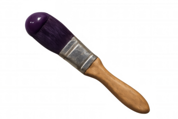 Paintbrush with purple paint blob on bristles, creating art, isolated tool for artistic creativity