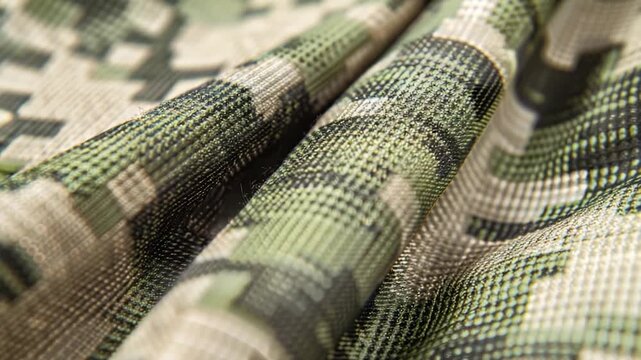Close-up view of camouflage fabric texture and pattern