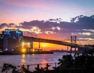 Fototapeta premium Vibrant Sunset Over City Bridge