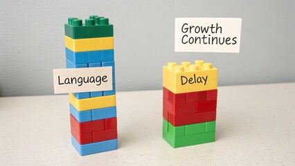 Naklejka premium Tower of toy blocks representing language growth and delay