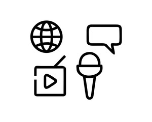 Media and communication icons representing global news