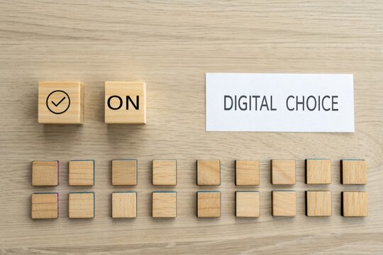 Wooden Blocks Arranged in Binary Row Representing Digital Choices