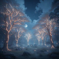 어두운 숲 속에 부활의 빛이 감도는 나무들