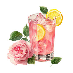 Rose Lemonade watercolor drawing vector, premium quality illustration on a clean white background.