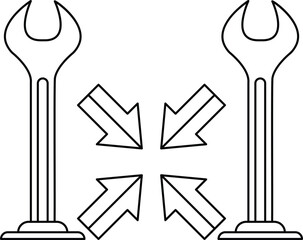 Two wrenches are shown with arrows pointing in different directions